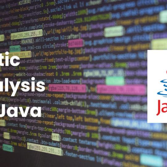 The title image for the blog post which shows a close-up of a screen of computer code with the Java logo on the right, and the title reading 'Static Analysis for Java' on the left.